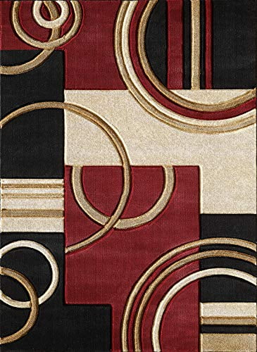 GLORY RUGS Area Rug Modern 5x7 Red Soft Hand Carved Contemporary Floor Carpet with Premium Fluffy Texture for Indoor Living Dining Room and Bedroom Area 