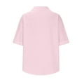 thumbnail image 6 of Cotton Linen For Women Collared Button-Up Shirts Short Sleeve Blouses Plain Basic Tunic Top Loose Fitted Shirts Elegant Bussiness Work Clothes With Pocket Summer, 6 of 7
