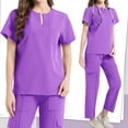 thumbnail image 5 of RPVATI Nurse Scrubs for Women Set 4 Way Stretch Nursing Uniform V-Neck Short Sleeve Scrub Tops and Elastic Waist Pants Workwear Loose Fit Scrub Suit with Pockets(Purple,M）, 5 of 6