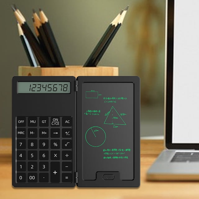 Musbetu Calculator Portable Folding LCD Writing Board 12 Digits Clear Display Pocket-sized Scientific Calculator