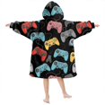 thumbnail image 2 of Game Controller Black Pattern Lamb Fleece Blanket Hoodies for Teens ,Teens Oversize Sherpa Wearable Hooded Blanket Sweatshirt with Super Pockets, 2 of 6