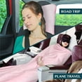 thumbnail image 6 of PAVILIA Travel Blanket and Pillow,  Arms Opening Airplane Blankets for Adults, Compact Plane Blanket with Arm Hole 2-in-1 Bag for Flight Car Camping Fit in Luggage Backpack Traveler Gift, Pink, 6 of 9