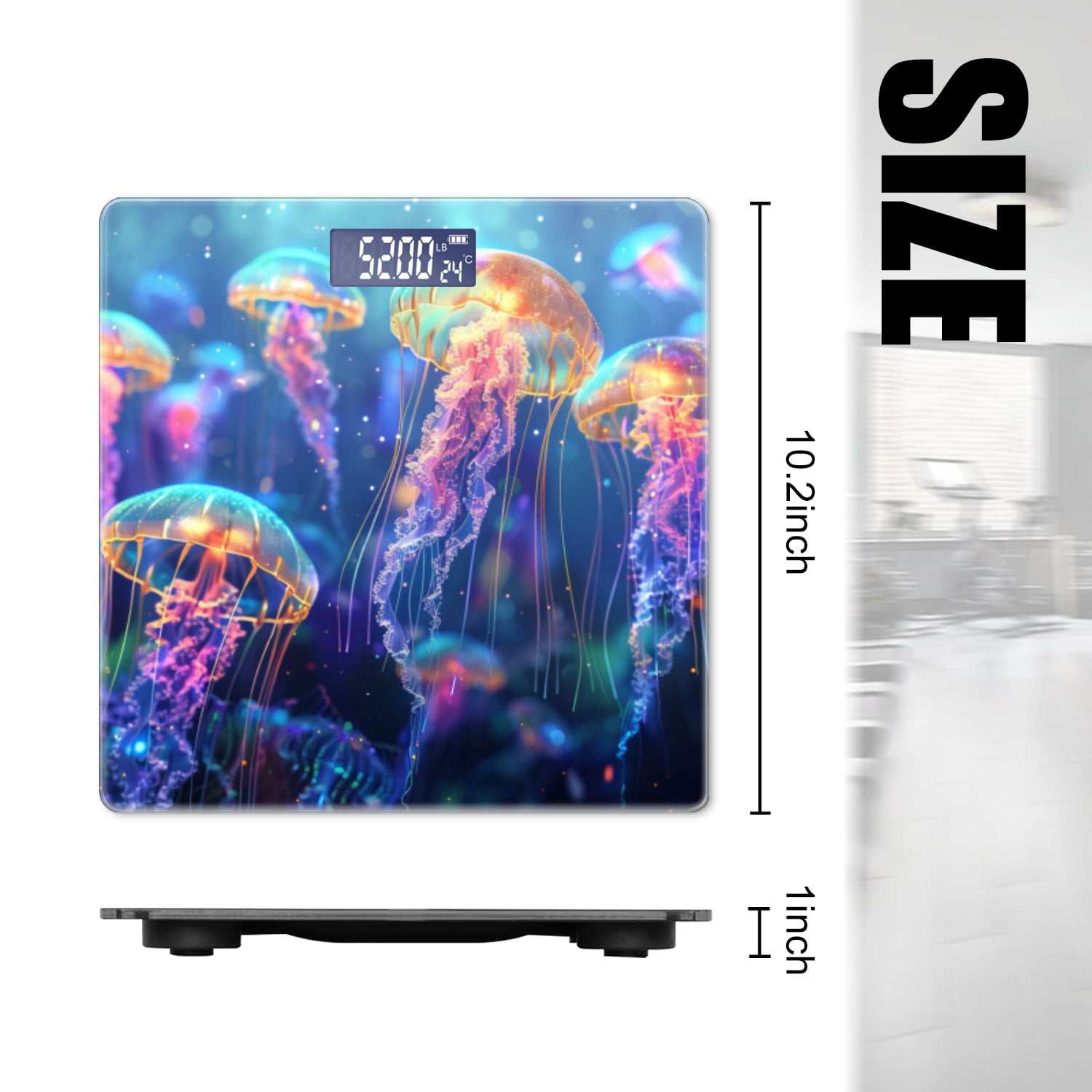 High Precision Body Weight Scale Smart Bathroom Scales with Large LCD Display(400lbs),Decorative for Bedroom-Rendering Of Glowing Jellyfish With Neon Colors