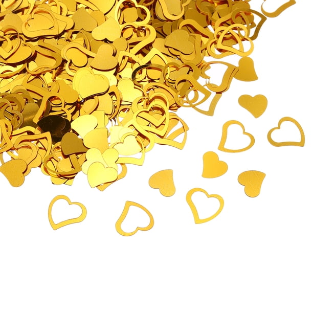 1200Pcs Confeti en forma de corazón, confeti brillante para decoración de mesa, 0.5x0.6", 0.4x0.4", dorado