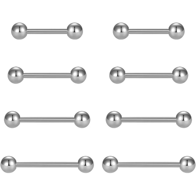 Nipple Rings Tongue Rings Stainless Steel 14G Straight Barbells Piercing Jewelry 12mm,14mm,16mm,18mm