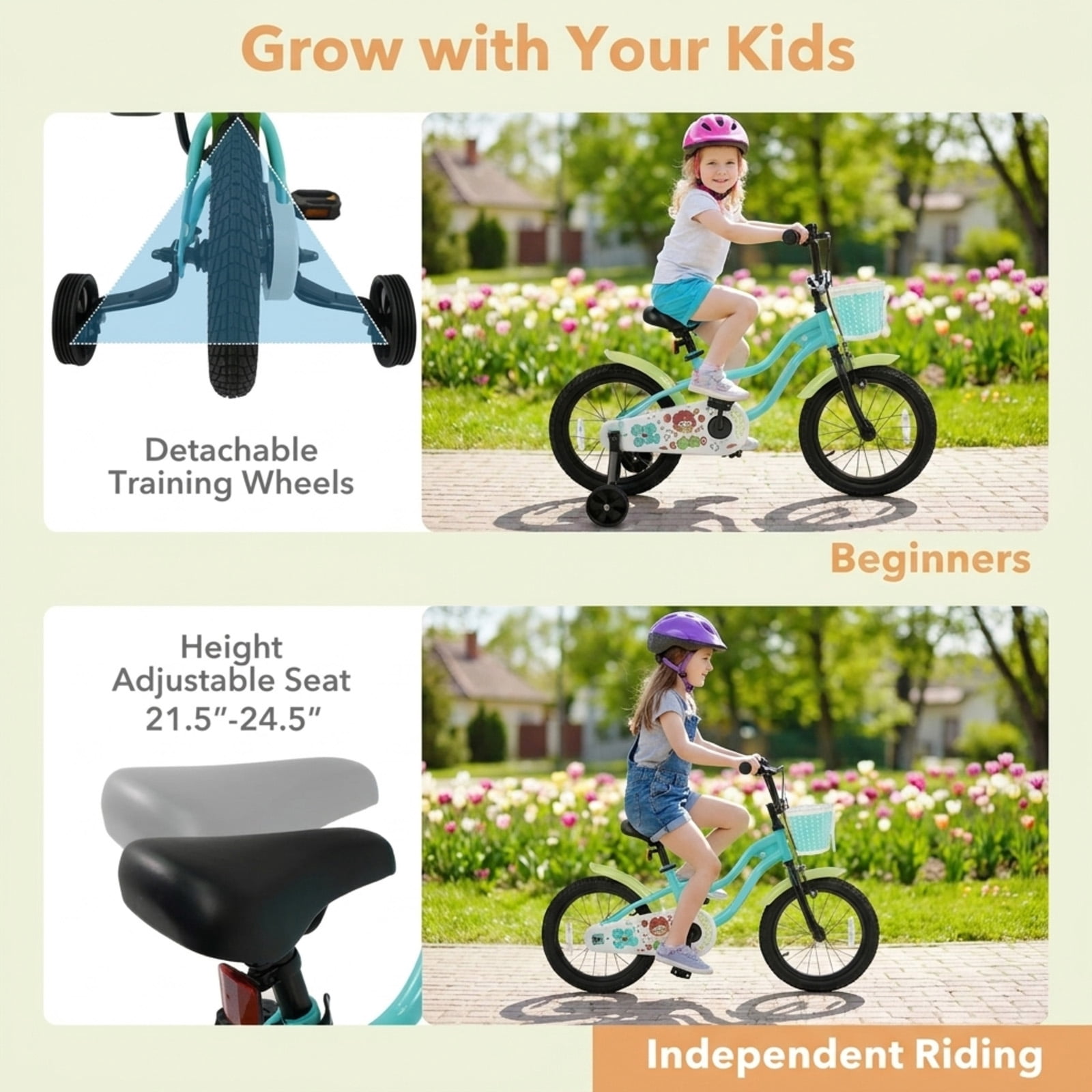 Redsmile Kids Bike 12 Inch with Training Wheels and Basket for Boys Girls Ages 3-4, Toddler Bicycle with Adjustable Seat, Coaster Brake, Beginner Trainer Bike, Green