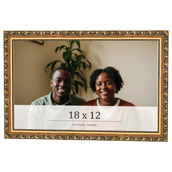 18x12 Frame Black & Gold Solid Wood Picture Frame Width 1.125 Inches | Interior Frame Depth 0.375