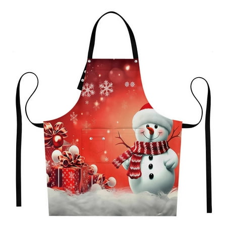

Stunning Halter Neck Apron – 3D Red Background with a Snowman and Gifts Design Ideal for Home and Kitchen Use