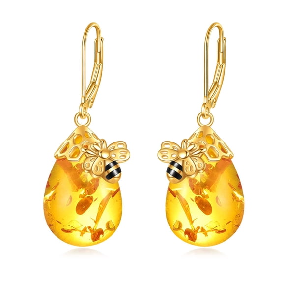 YAFEINI Bee 925 Sterling Silver French Clasp Earrings Amber Pendant Jewelry Gift for Women