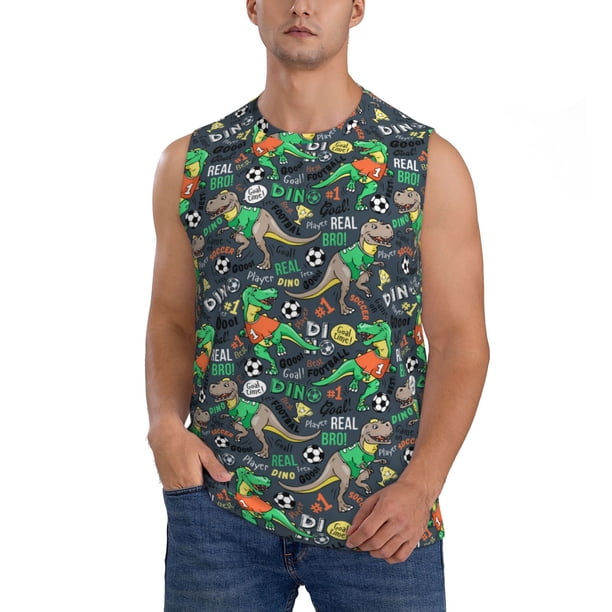 Fotbe Dinosaur Plays Soccer Men's Camiseta sin Mangas Estampada para Hombres, Playera Casual para Gimnasio, Entrenamiento, Playa-Medium