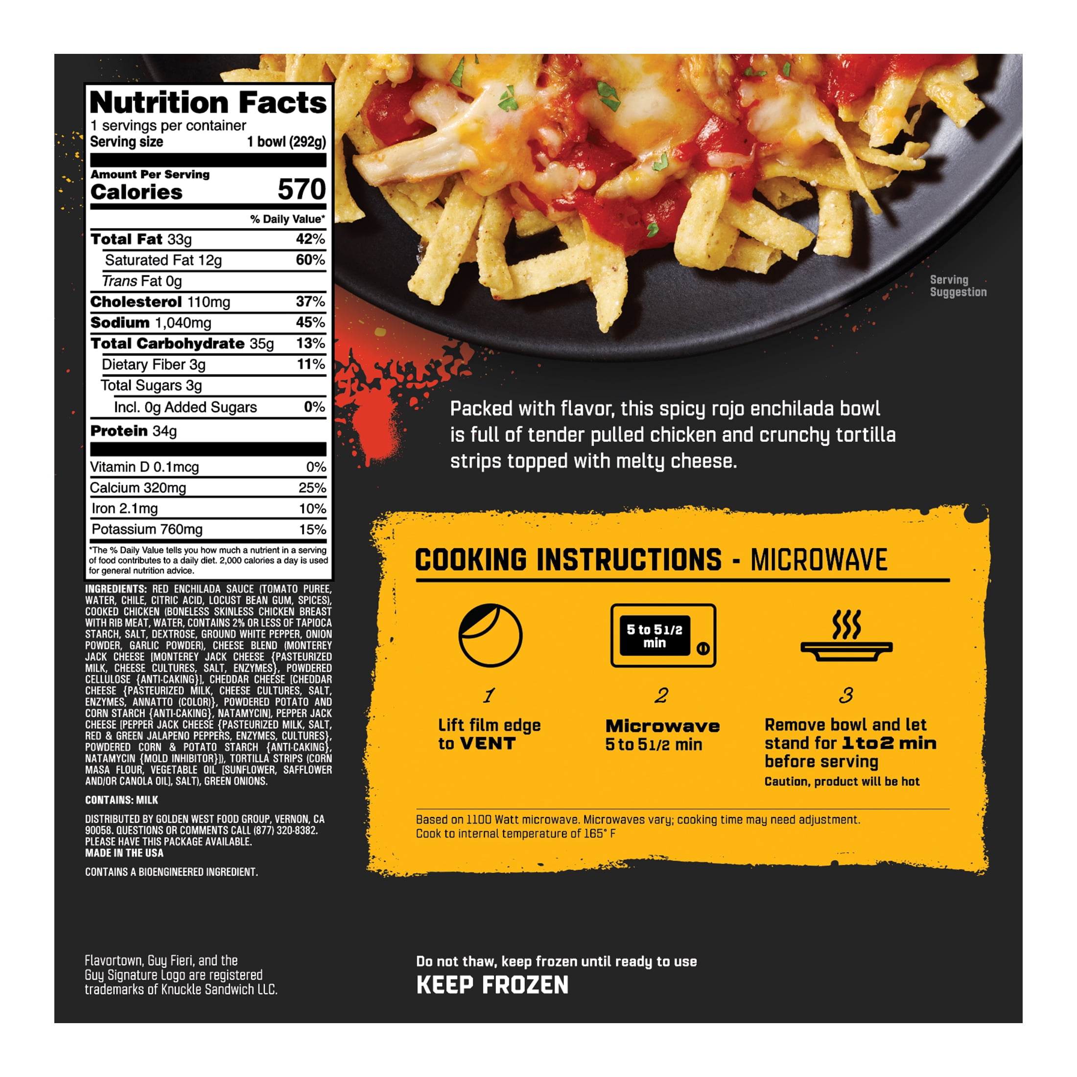 Guy Fieri's Flavortown Cheesy Chicken Enchilada, Frozen Meal, 10.3 oz