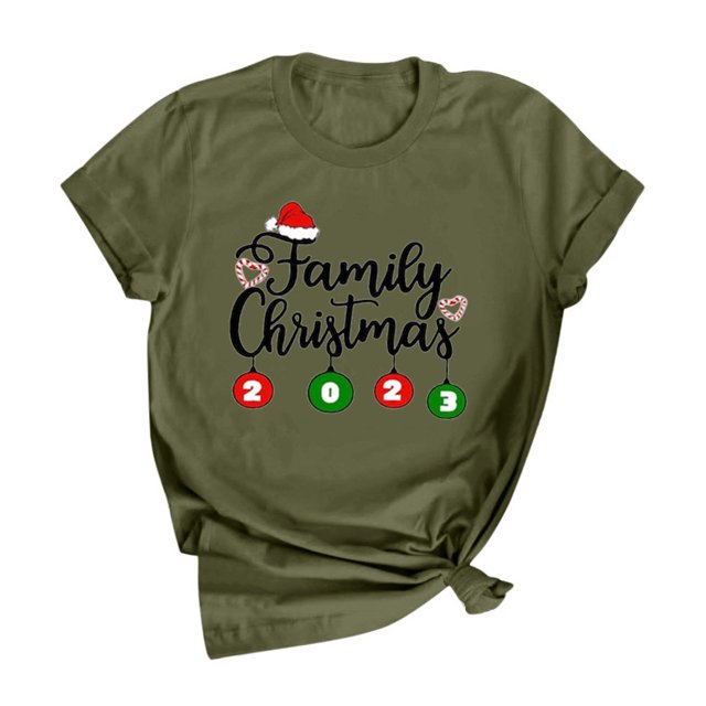 Gibobby Tops navideños para Mujer Camiseta de manga corta con cuello redondo y estampado de Navidad para mujer(AG,XG)