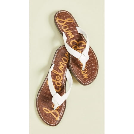 Sam Edelman Giles White Leather Flip-Flop Logo Flat Thong Sandals (5.5)