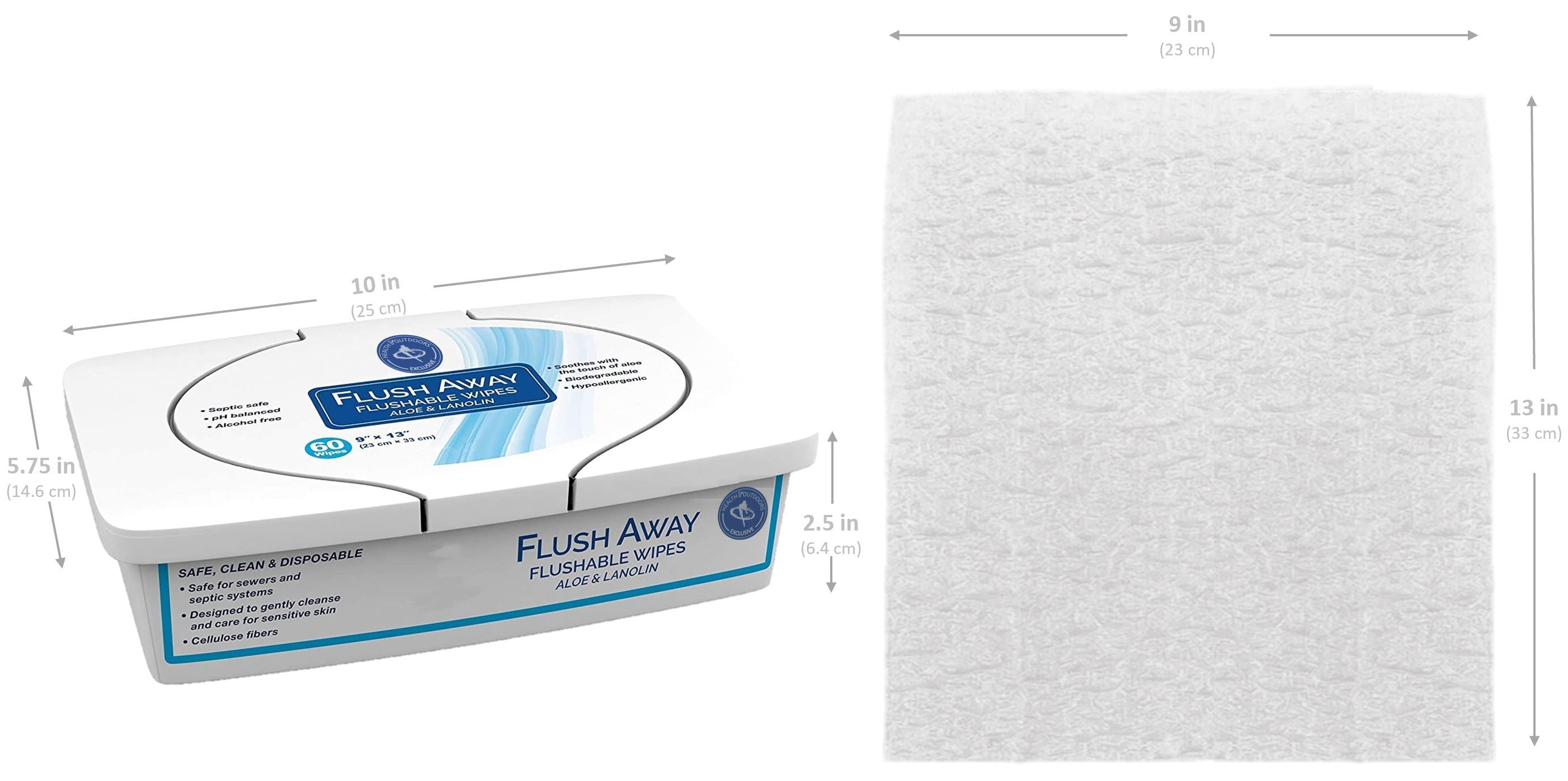 Dynarex 1321 Flushable Wipes Adult tub pack  9 in. x 13 in. (2 Boxes of 60)