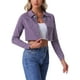 thumbnail image 4 of CHAQUETA DE DENIM CORTA LAVADA CON BOTONES Y DESGASTE PARA MUJERES INSPIRADA EN CHIC, MORADO, TAMAÑO S, 4 of 6