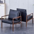 thumbnail image 2 of Accent Armchair Set of 2, Mid-Century PU Leather Upholstered Lounge Chair with Padded Seat, Single Sofa Chair with Metal Frame and Backrest, Leisure Side Chair for Living Room Bedroom,Black+Walnut Leg, 2 of 8