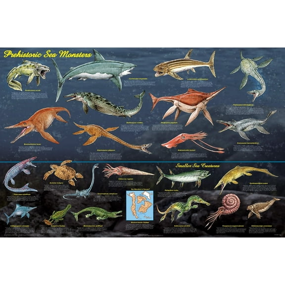 Prehistoric Sea Monsters Educational Poster 36x24