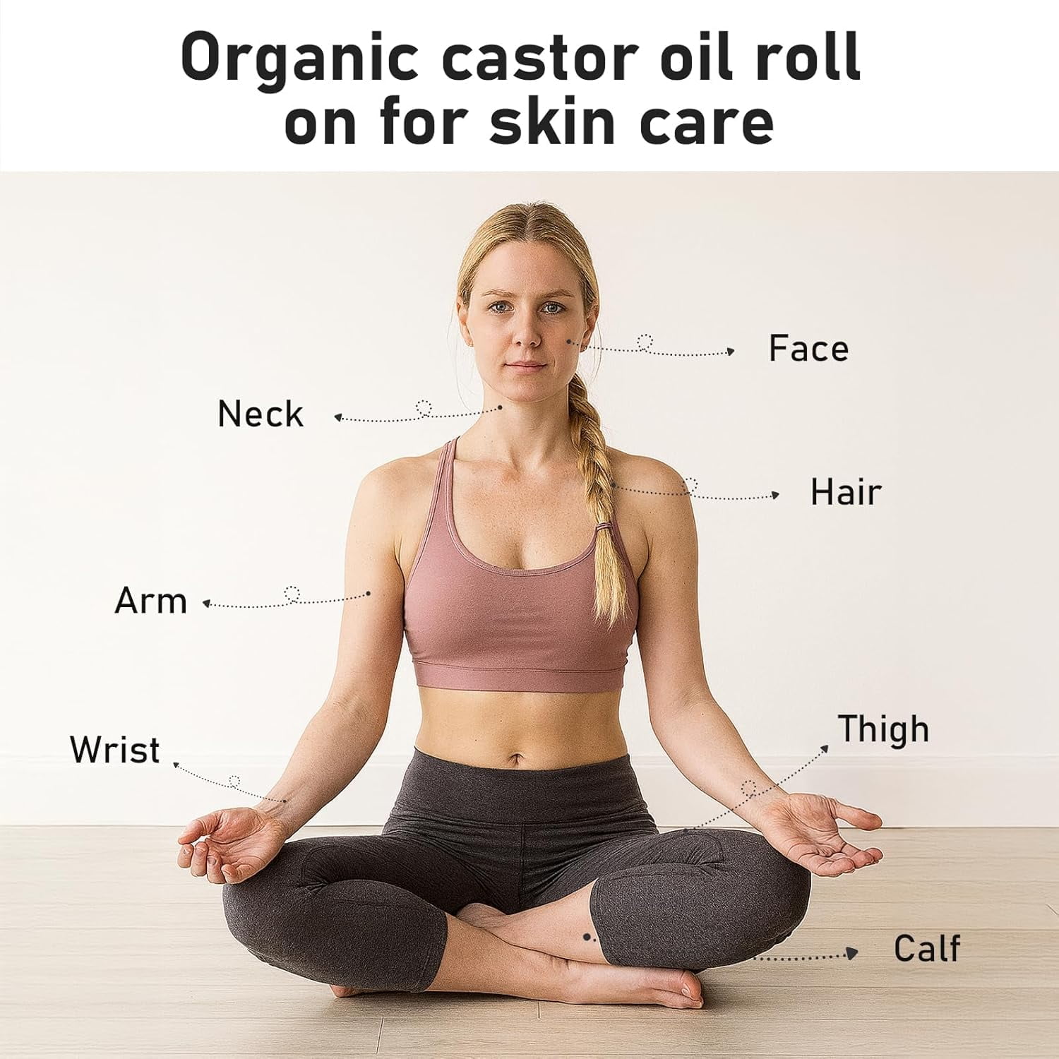 Organic Castor Oil with Rose Roller, 100% Pure Cold-Pressed, Organic Castor Oil Roll On Rose , Hexane-Free,Amber Glass Bottle for Skin