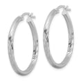 thumbnail image 2 of 925 Sterling Silver Rhodium Plated Women's Satin Finish & Diamond Cut Tube 2.5mm Hoop Earrings | 30mm, 2 of 4