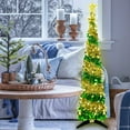 thumbnail image 4 of Pop up Christmas Tree for Indoor Decoration, Pre-lit Mini Halloween Tree with 60 Lights,Black Artificial Pencil Tree Collapsible Tinsel Lighted up Christmas Tree, 4 of 18
