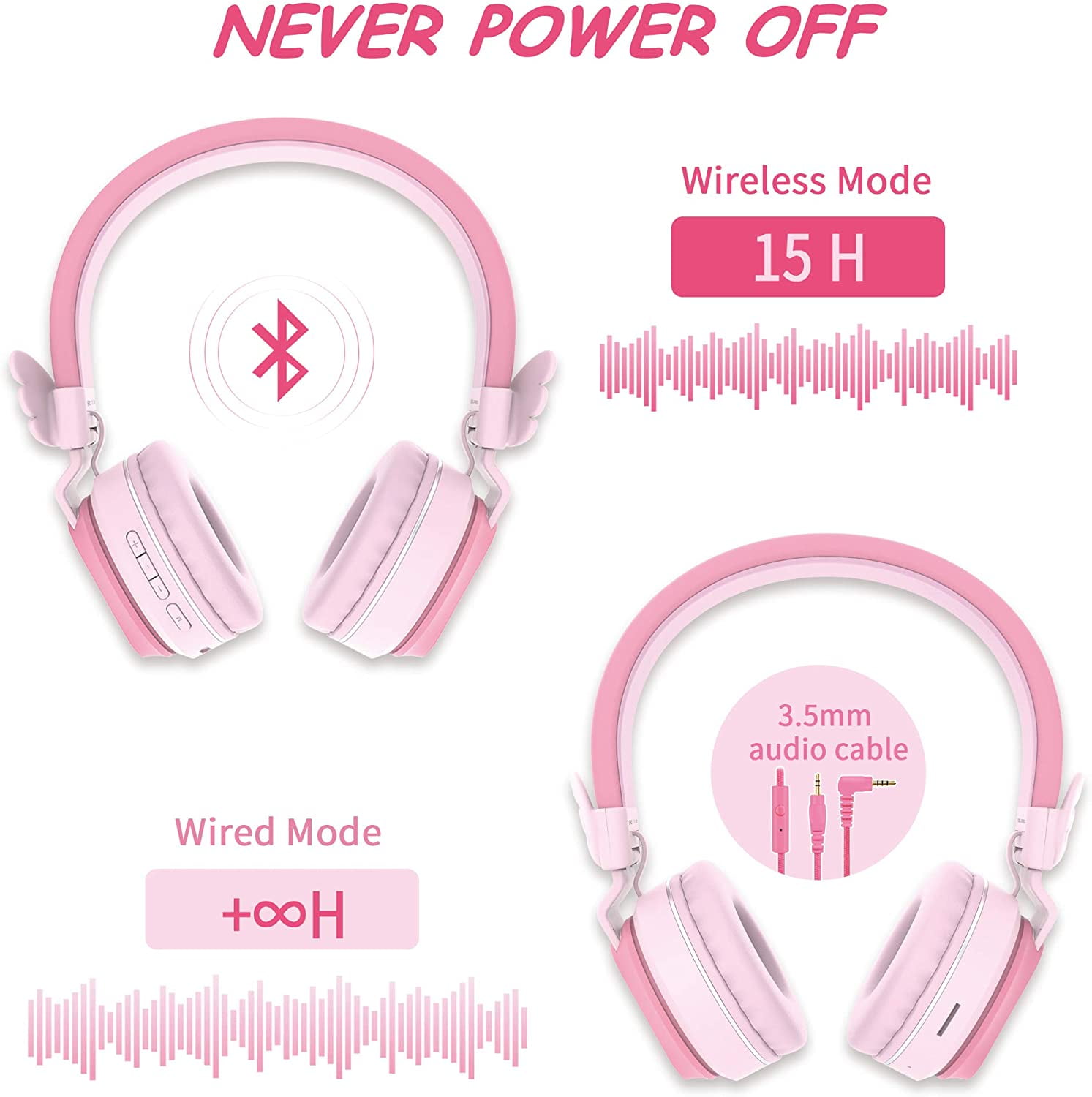 Riwbox BT05 Bluetooth Kids Headphones Wireless Foldable Headset Over Ear with Volume Limited and Mic/TF Card Compatible for iPad/iPhone/Tablet (Pink&Red)