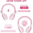thumbnail image 4 of Riwbox BT05 Bluetooth Kids Headphones Wireless Foldable Headset Over Ear with Volume Limited and Mic/TF Card Compatible for iPad/iPhone/Tablet (Pink&Red), 4 of 7