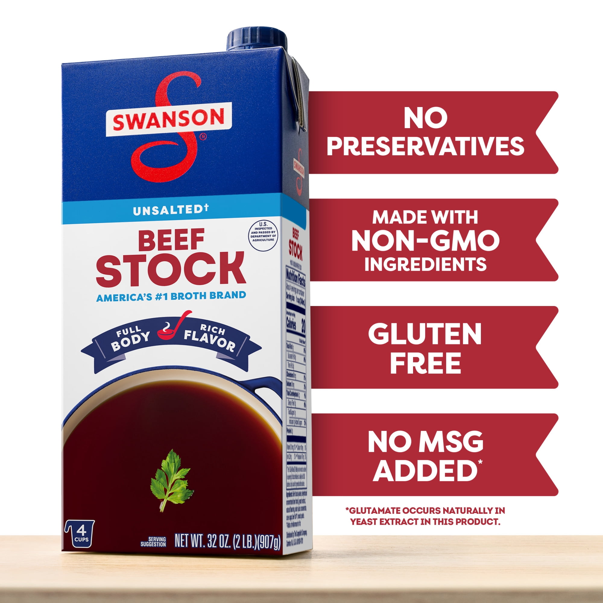 Swanson Unsalted Beef Stock, 32 oz Carton