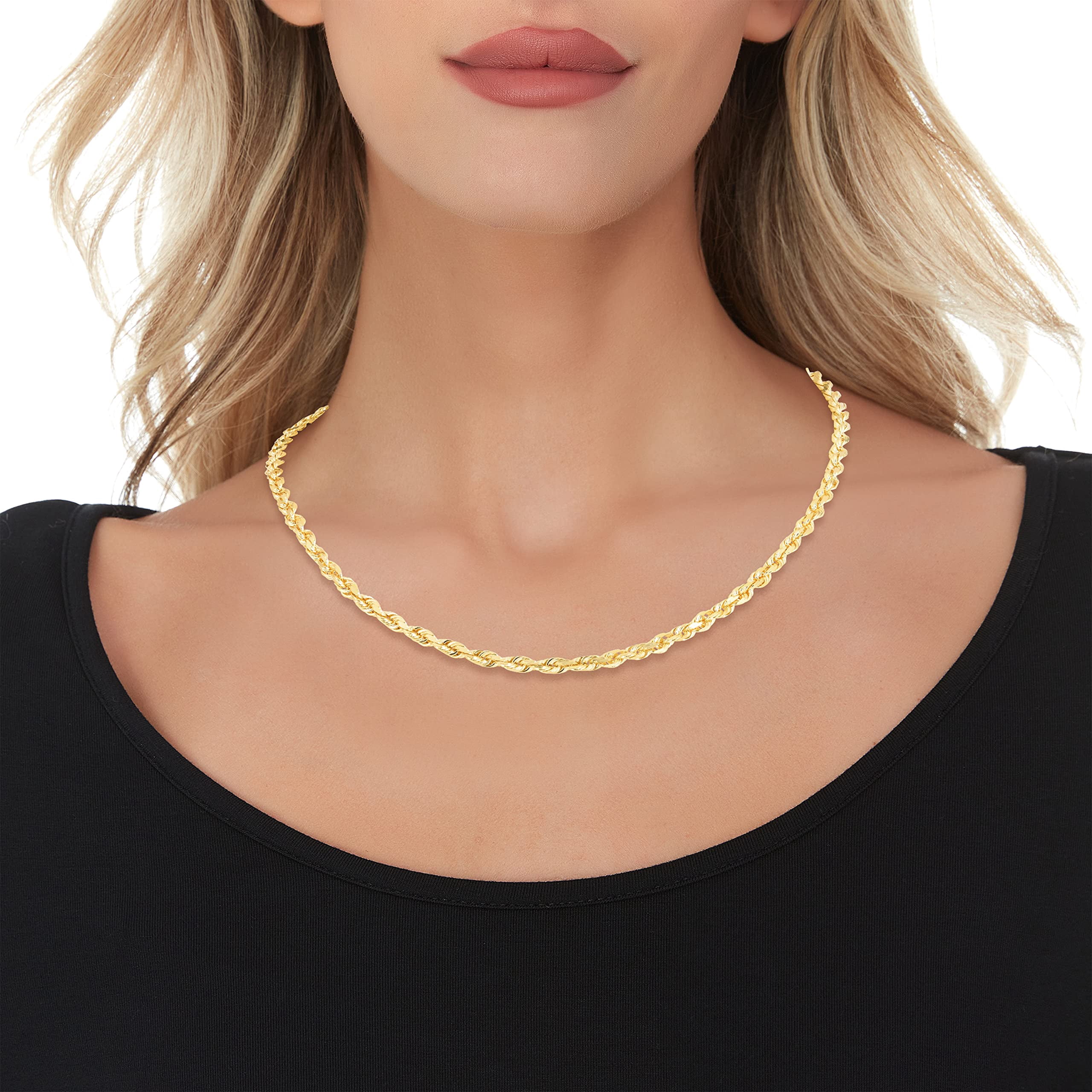 Floreo 10k Yellow Gold 5mm Solid Rope Chain Diamond Cut Necklace