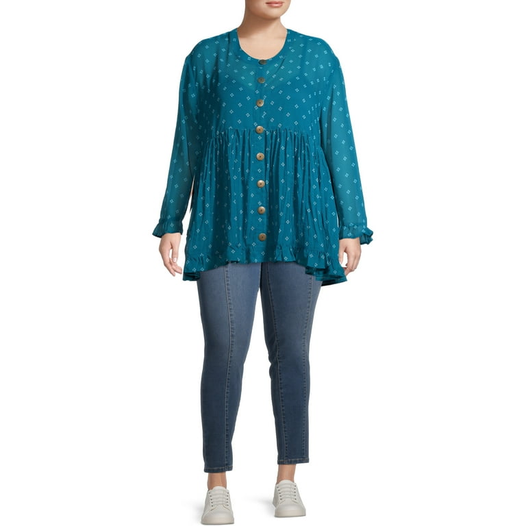 Terra & Sky Plus Size Pull On Knit Denim Jeans with Front Seam