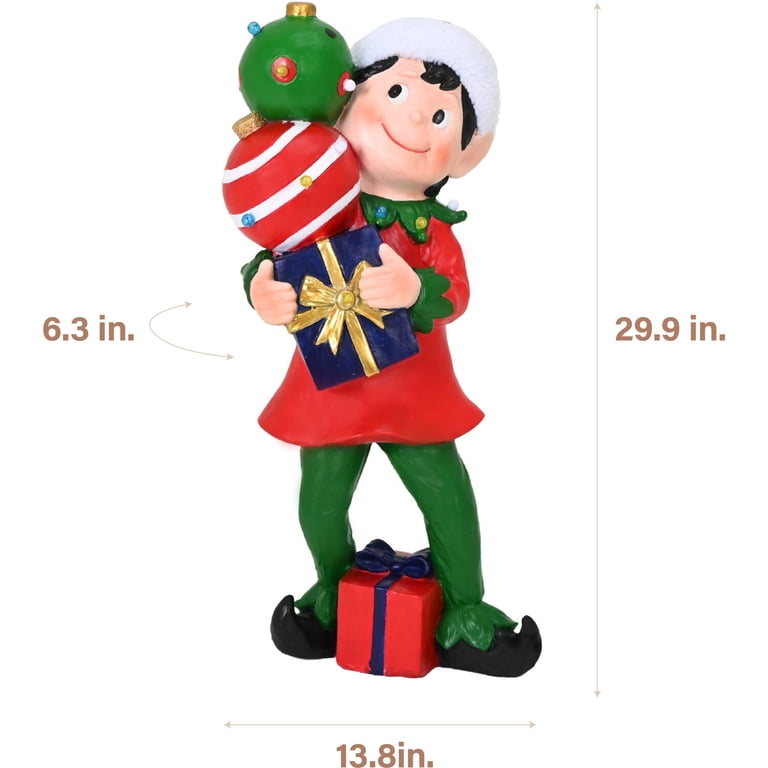 Fraser Hill Farm 30-inch Elf Figurine Holding Presents with Built
