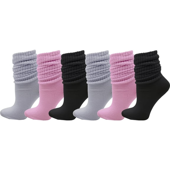 Womens Slouch Socks, 6 Pairs oft Extra Long Scrunch Knee High Sock, Bulk Pack