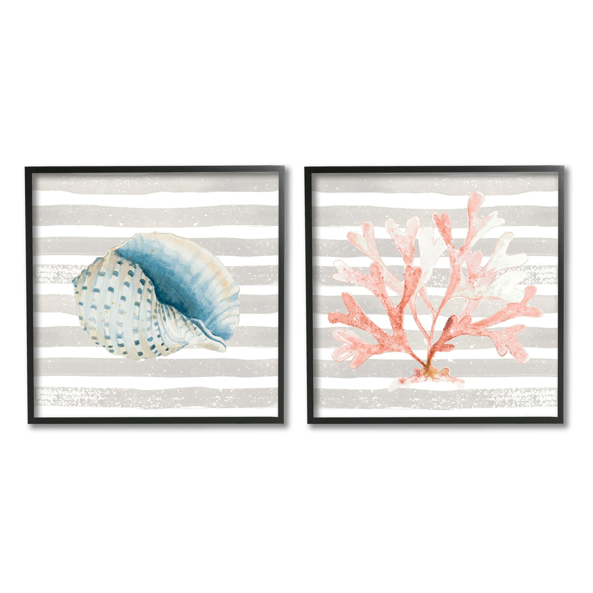Stupell Indtries Nautical Curved Shell Pink Coral Distressed Beige Stripes,24 x 24,Design by Patricia Pinto