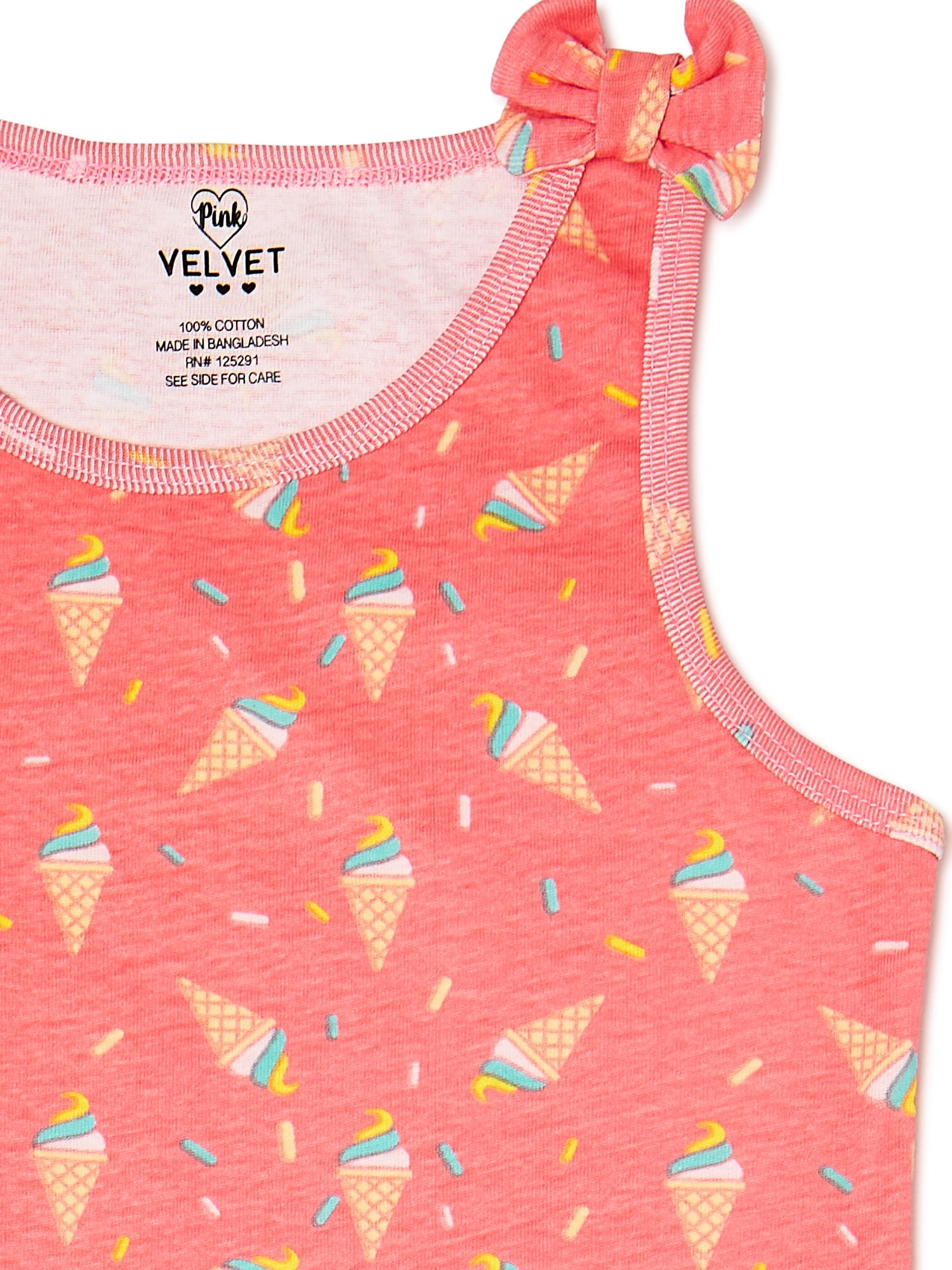 Pink Velvet Girls Graphic & Printed Shoulder Bow Tank Tops, 3-Pack, Sizes 4-16