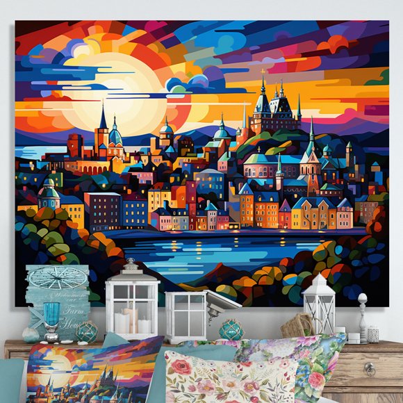 Designart Toile Murale Traditionnelle Multicolore, Ville de Québec, art Pop de la Ville de Québec, Déco Murale de Québec, 32x24 Pouces
