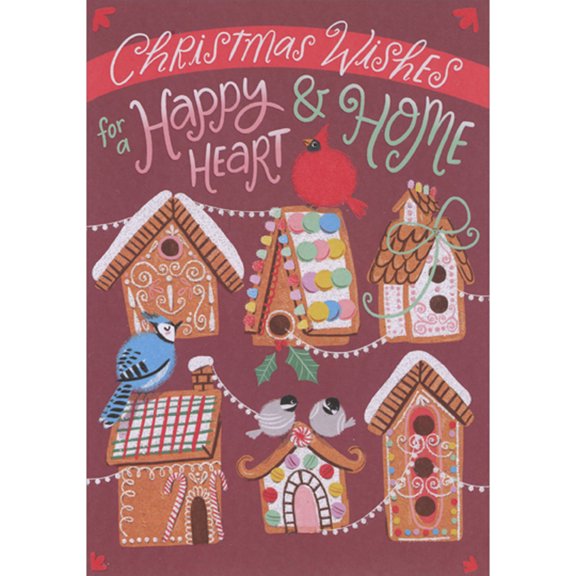 Designer Greetings Happy Heart and Home: Birds on Gingerbread House Roofs Christmas Card from All of Us