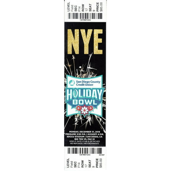 2018 Holiday Bowl college football game full ticket Northwestern 31 Utah 20