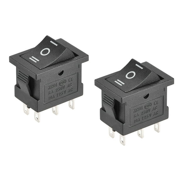 Mini Boat Rocker Switch Black Toggle Switch for Boat Car Marine 6pins ON/OFF/ON AC 250V/6A 125V/10A ,2pcs