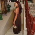 thumbnail image 5 of Women's O-Neck Sleeveless Backless Waistband A-Line Long Dress, Solid Color, 5 of 17