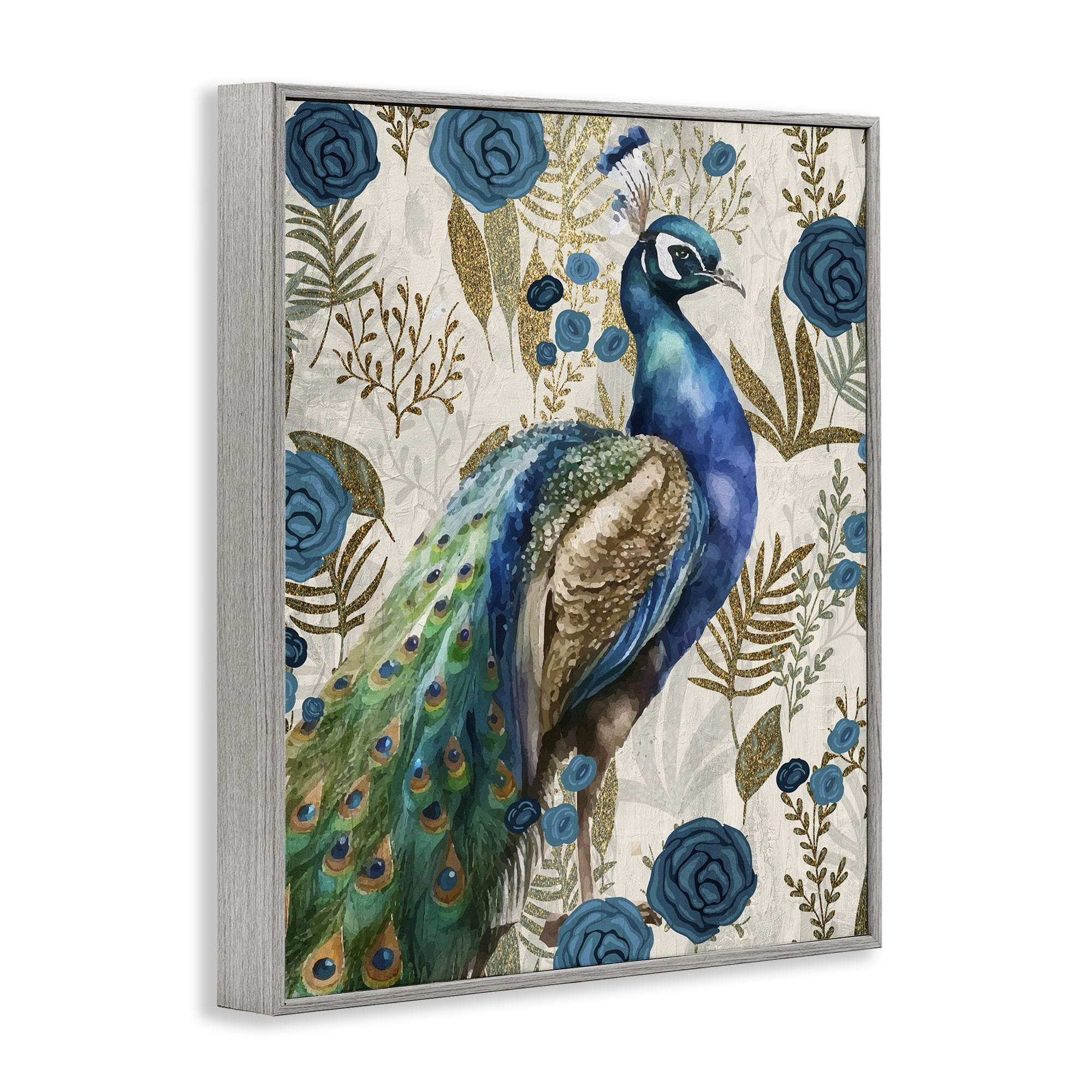 Stupell Industries Peacock Pride Botanicals Gray Framed Giclee Art, design by Kim Allen