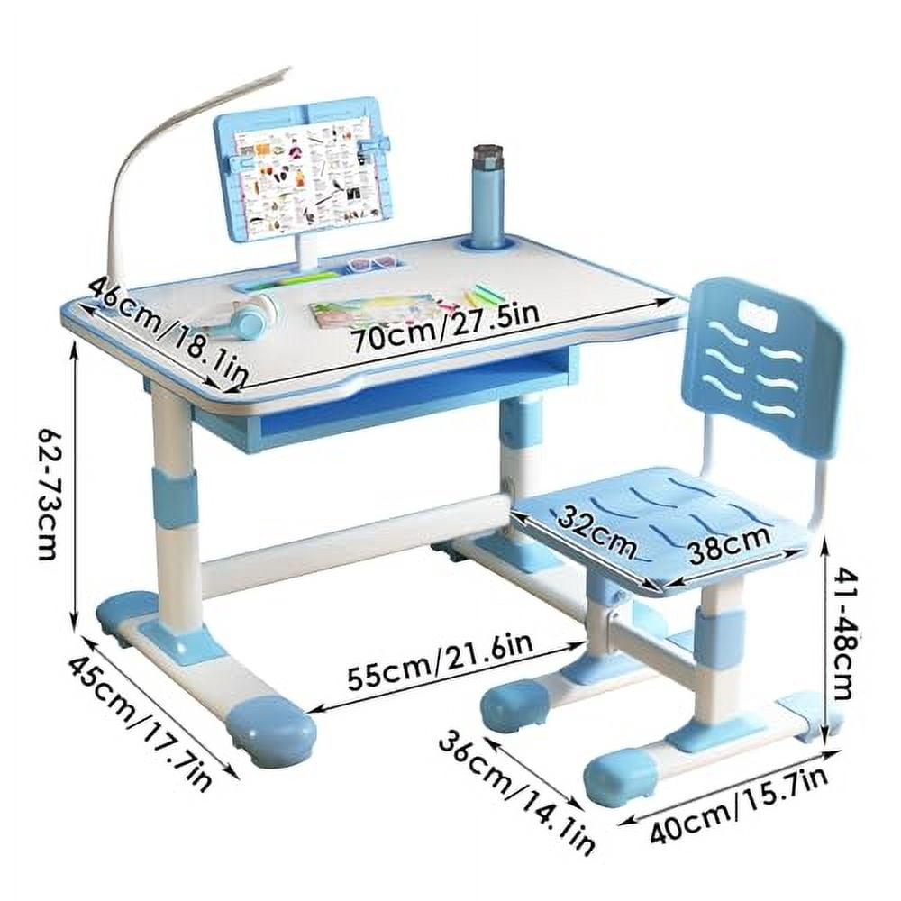 YNCE Height Adjustable Kids Desk and Chair Set, Kids Functional Desk and Chair Set, Children Study Desk, Study Table for Boys Girls School Table for Writing Reading
