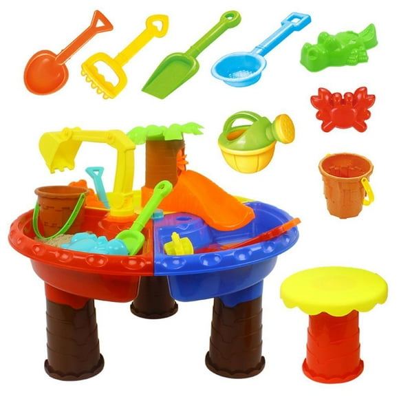 TureClos Play Table Sand and Water Summer Toy Sandpit Table Water Table Children Play Table Sand and Water Beach Toys Set