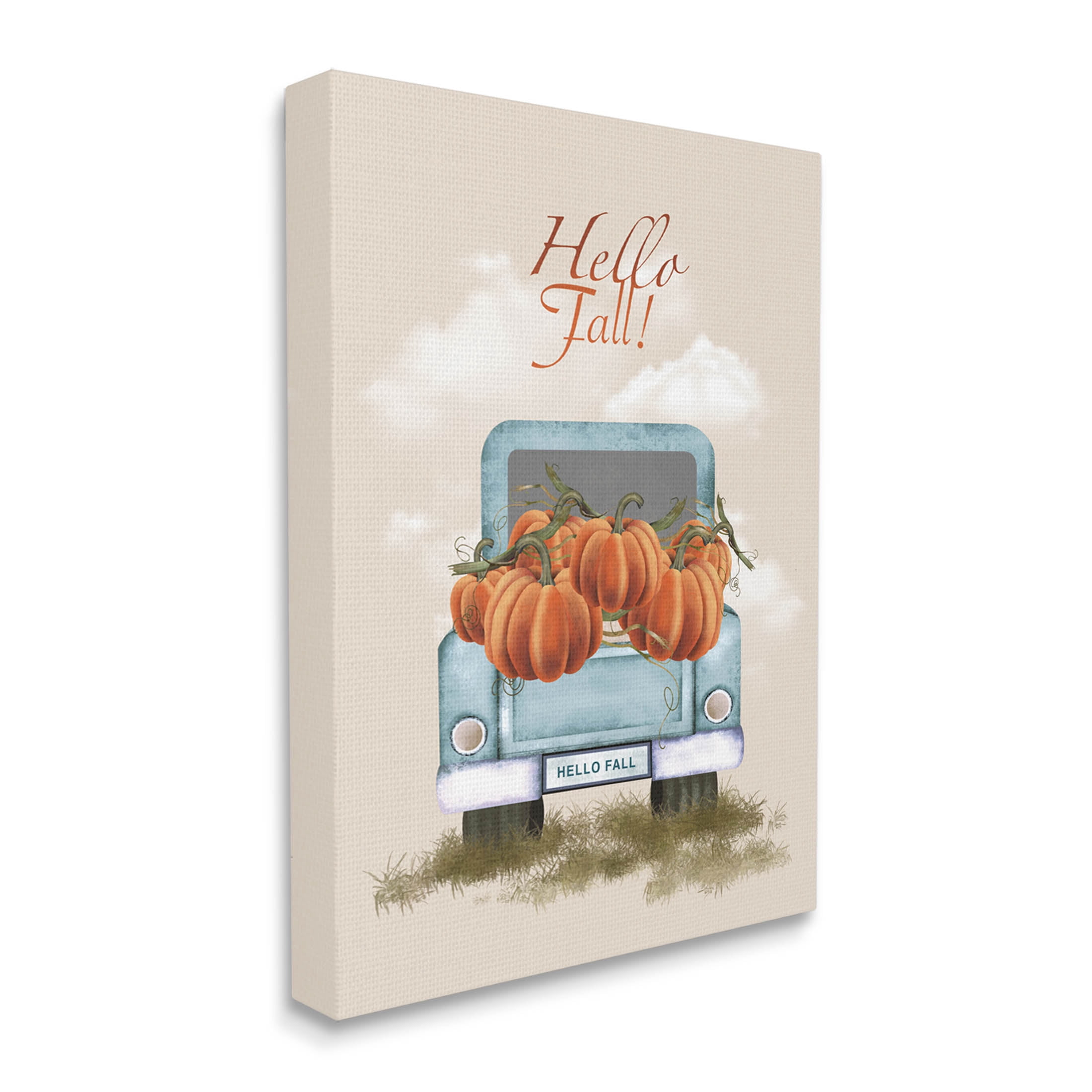 Hello Fall Seasonal Autumn Pumpkins Holiday Graphic Art Gallery Wrapped Canvas Print Wall Art