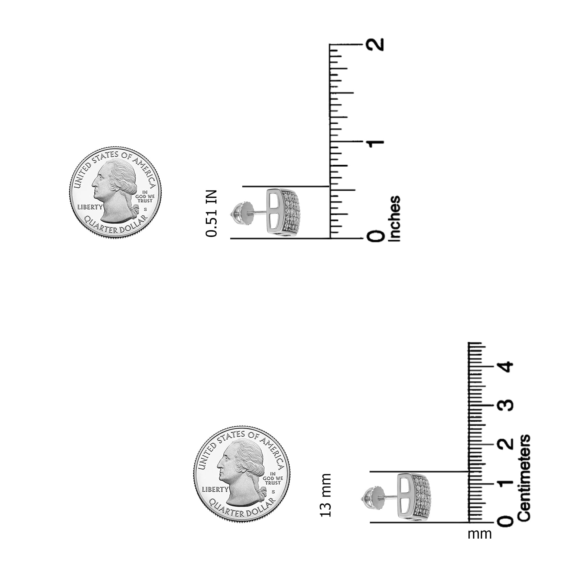 LeCalla 925 Sterling Silver Stud Earring | Classic Micro Pave Cubic Zirconia Studs | Square Earrings for Men's 13 MM