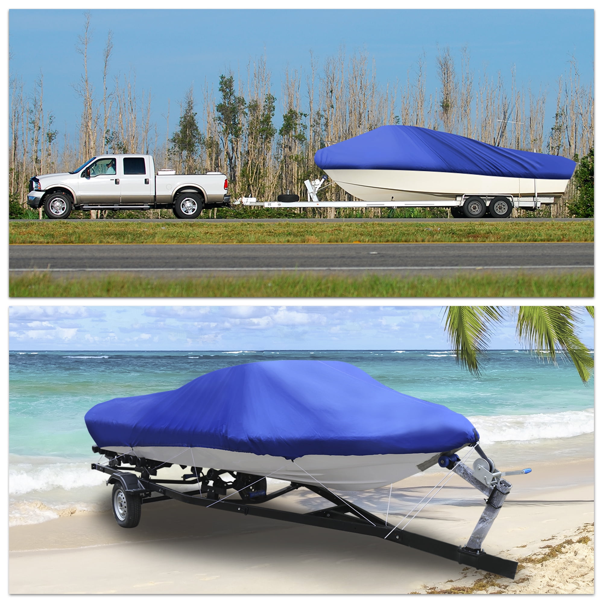 210D Waterproof Trailerable V-Hull Boat Cover, Blue
