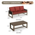 thumbnail image 3 of EAGLE PEAK 2 Pieces Natural Real Wood Cedar Outdoor Patio Conversation Set Spacious Seat 3-Seater Sofa Set with Red Cushions, Slat Top Coffee Table, 3 of 8