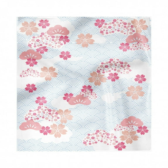 Japanese Decorative Napkins Set of 4, Squama Cherry Blossom Land of the Rising Sun Pattern, Silky Satin Fabric for Brunch Dinner Party, 18", Dark Coral Pale Blue, by Ambesonne