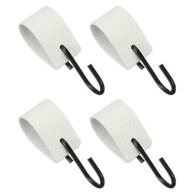 Uxcell 4 Pcs Ganchos en S de Cuero PU, Ganchos en forma de S Multifuncionales para Colgar Abrigos, Toallas, Camping, Cocina, Baño, Mango, Blanco
