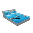 thumbnail image 2 of Ambesonne Dolphin Fitted Sheet & Pillow Sham Set, Happily Swimming Fish, Queen, Blue Grey, 2 of 2