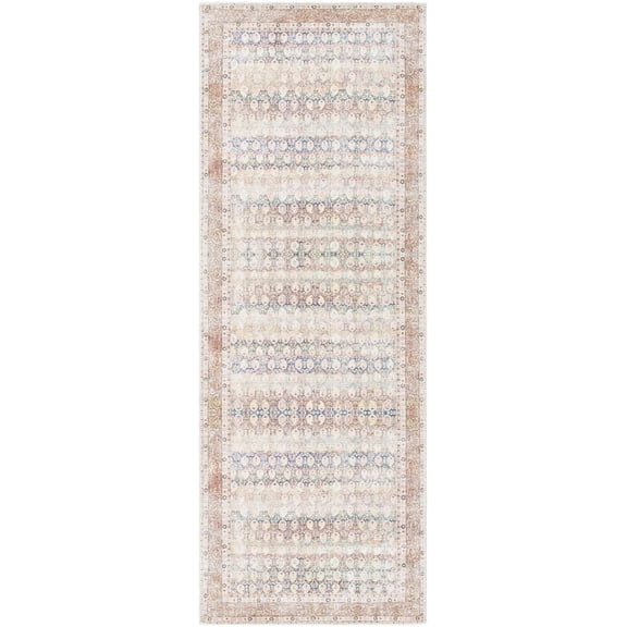 BoutiqueRugs Maligaya Farmhouse Runner Rug - Machine Washable - Beige, Medium Gray, Gray - 2'7" x 7'3" Runner