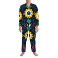 thumbnail image 3 of Fotbe Colorful Mexican Flower Pijama de Hombre con Estampado de Manga Larga, Conjunto de 2 Piezas, Ropa de Dormir Suave y Cómoda con Bolsillos-X-Large, 3 of 7